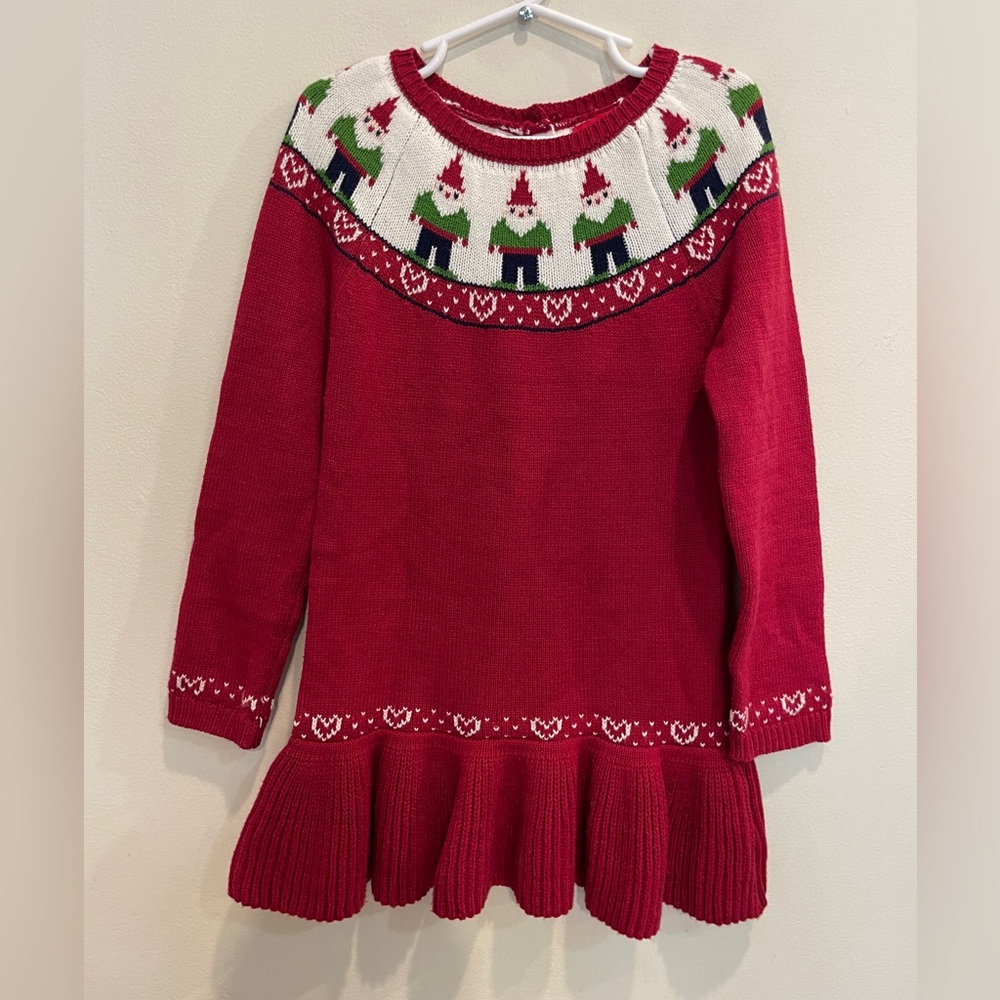 Jingles and Joy Red Knit Gnome Sweater Dress 5-6